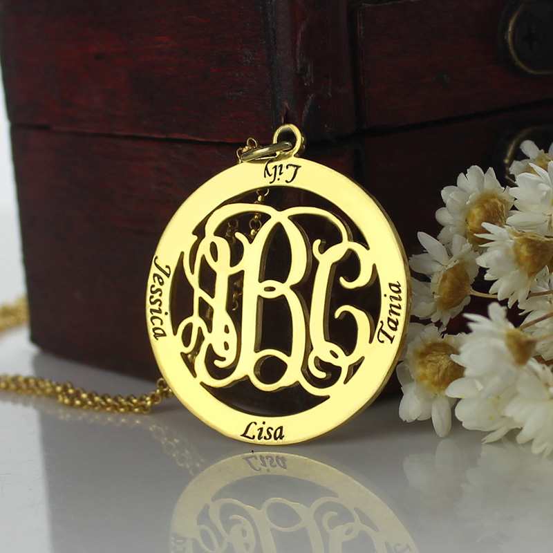 Family Monogram Name Necklace 18K Gold Plated