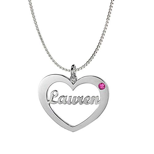 Sterling Silver Heart Name Necklace With Birthstone