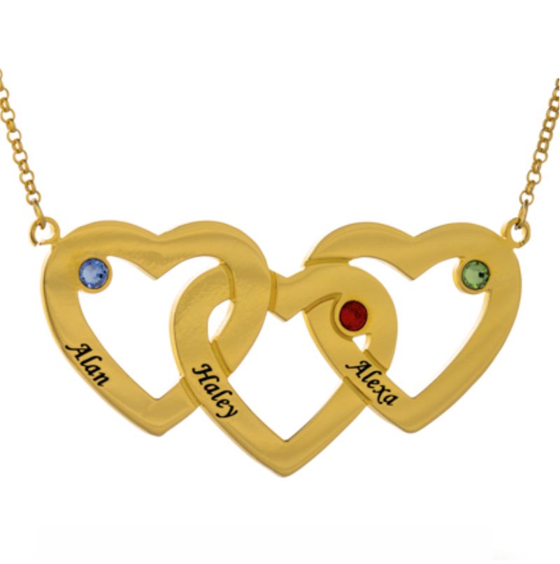 Intertwined Hearts Birthstones Necklace In Gold