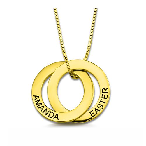 Custom Double Russian Ring Name Necklace Gold Plated