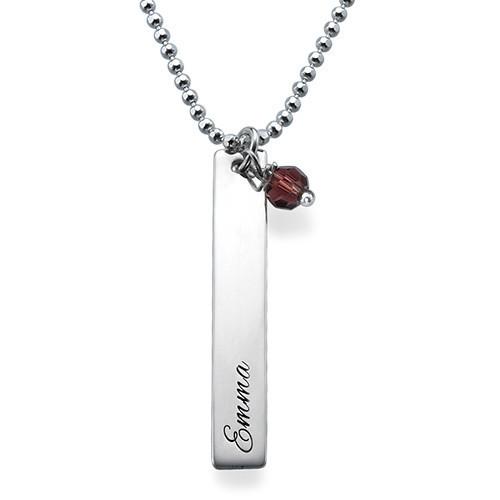 Engraved Name Bar Necklace In Sterling Silver with Birthstone