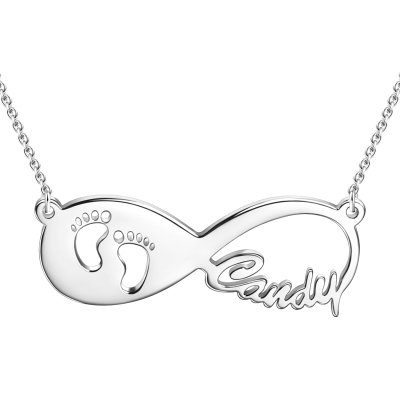 Baby Footprint Infinity Name Necklace Silver