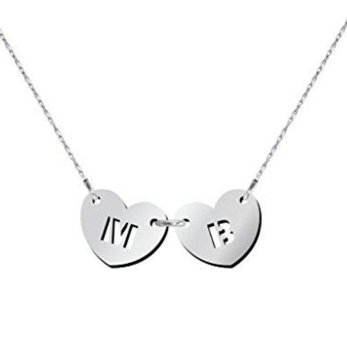 Initial Two Hearts Forever Necklace in Silver