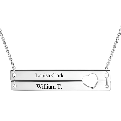 Engravable Heart Two Bar Necklace Silver