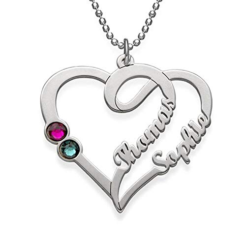 Couple Names Necklace with Birthstones - Sterling Silver