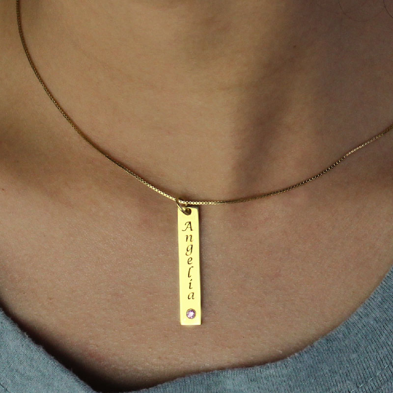 Personalized Name Tag Bar Necklace in Gold