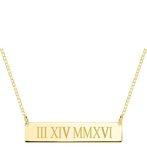 Roman Numeral Bar Necklace 18K Gold Plated