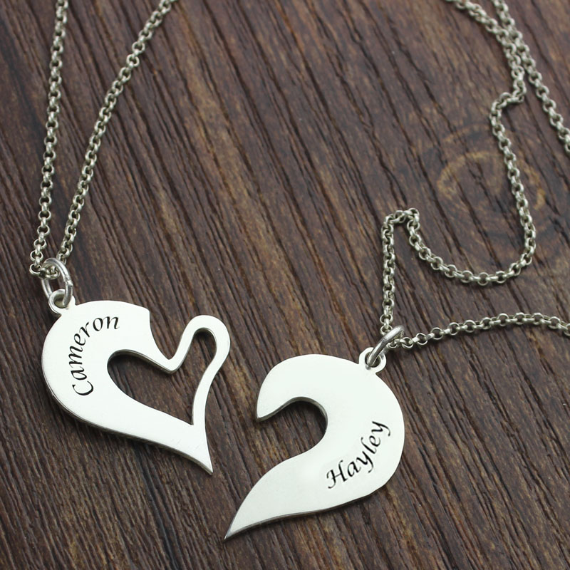 Breakable Heart Name Necklace for Couples Silver