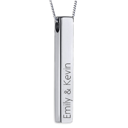 3D Engraved Bar Necklace in Silver