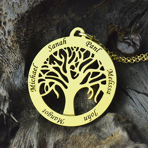 Tree of Life Jewelry Family Name Necklace in Gold