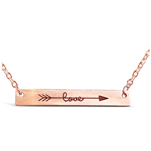Engraved  Arrow Bar Necklace In Rose Gold