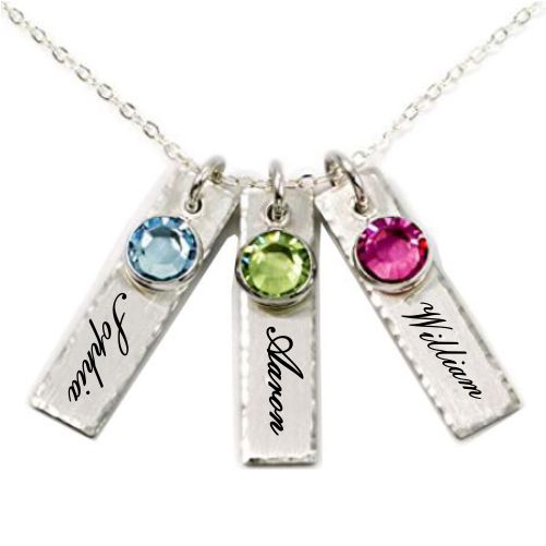 Triple Bar Necklace With Birthstones