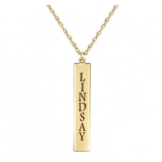 Engraved Name Bar Necklace 18k Gold Plated