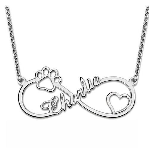 Infinity Paw Name Necklace Silver