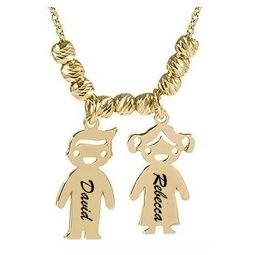 Mother's Necklace with 2-5 Children Charms 18k Gold Plated